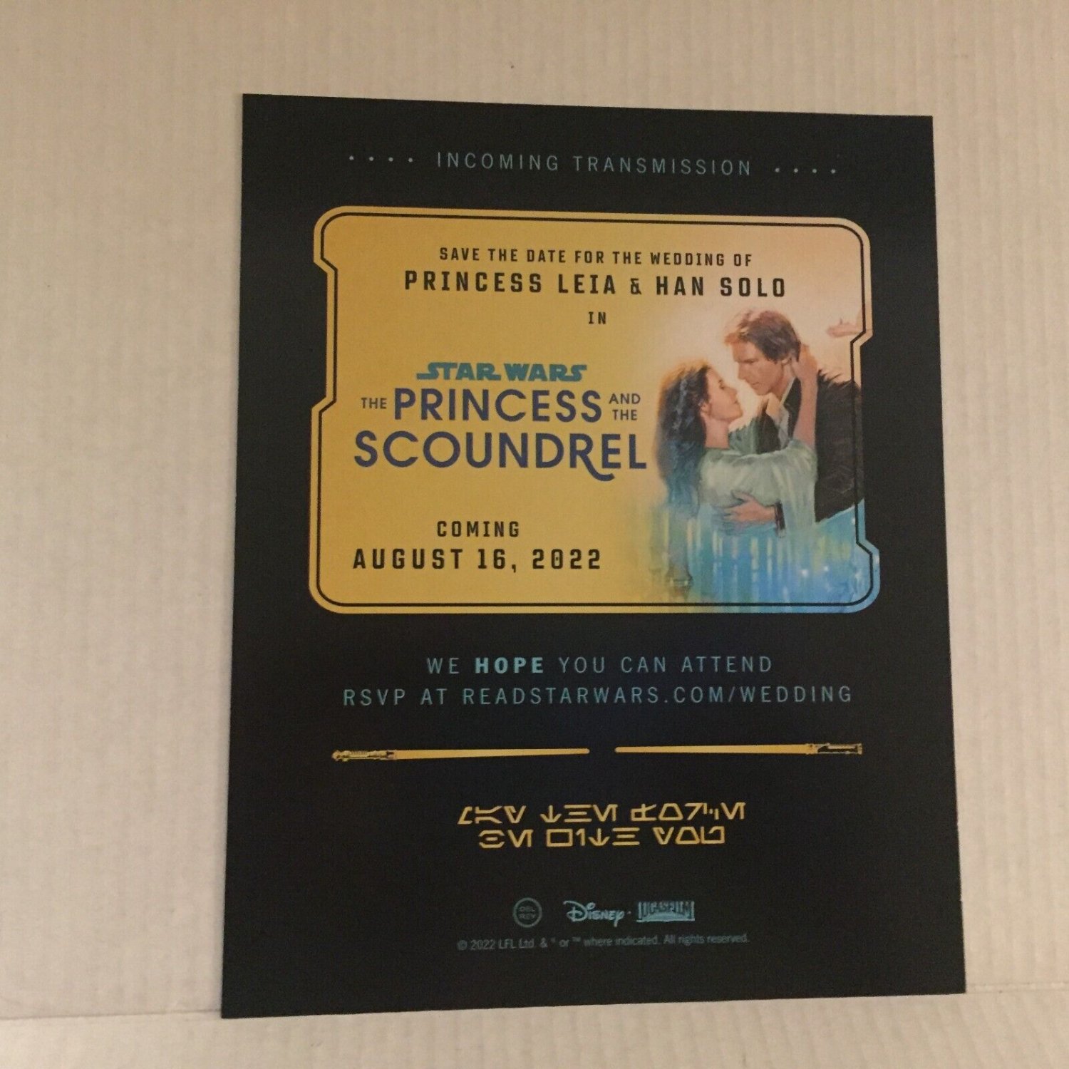 Star Wars Princess & Scountdrel Save the Date Ticket Promo Post Card