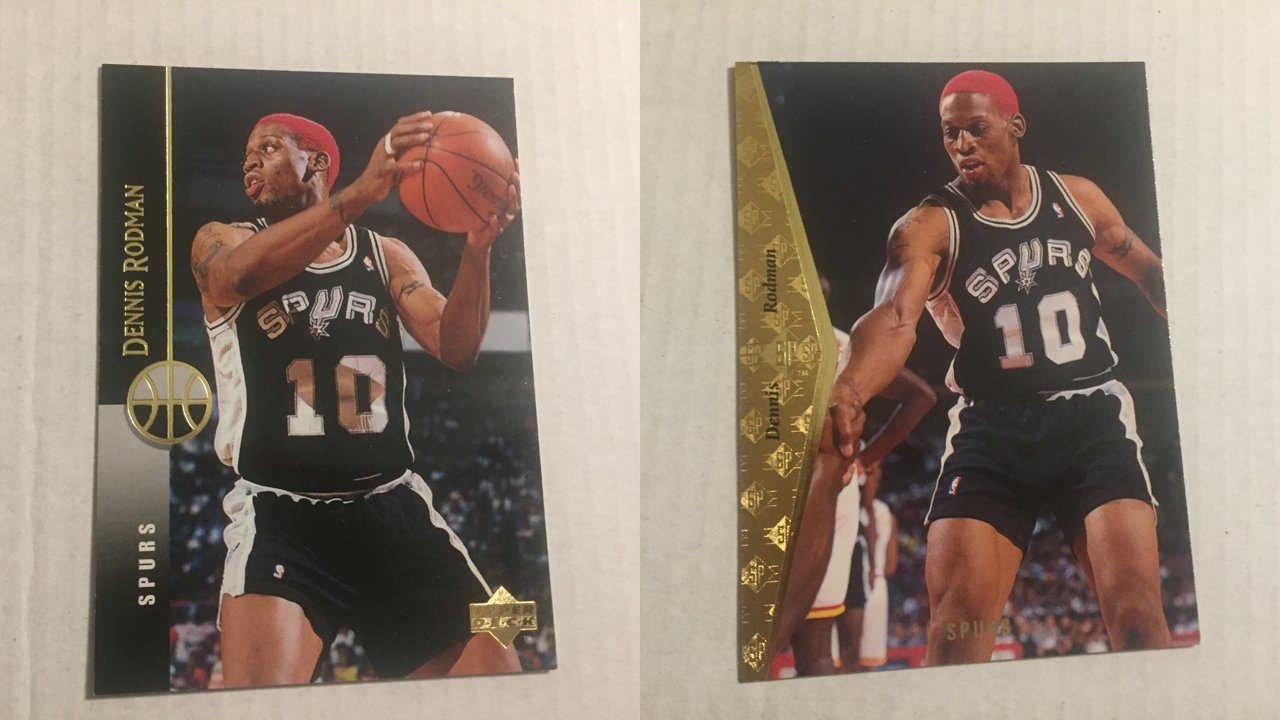 Two 1995 Upper Deck San Antonio Spurs Dennis Rodman Trading Cards