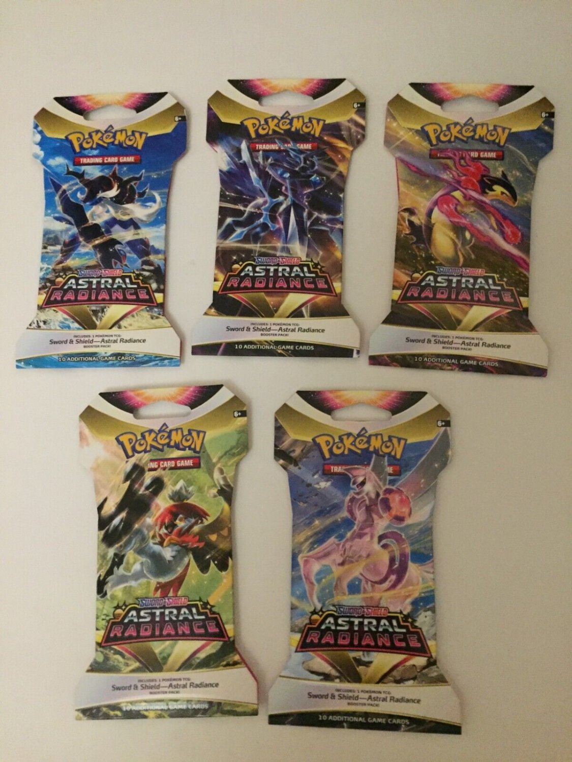 5 New Pokemon Sword & Shield Astral Radiance Packs - 50 Total Cards