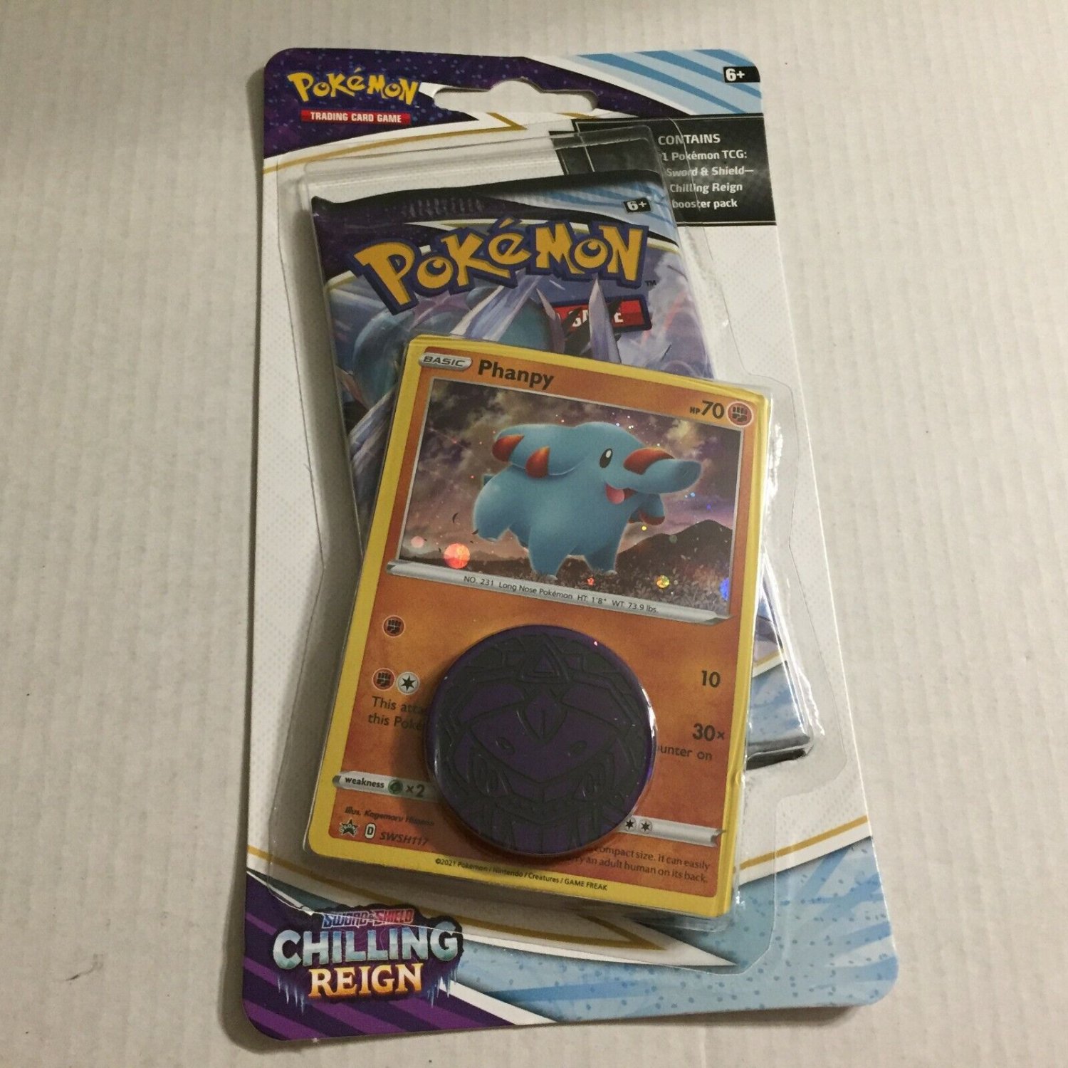 New Pokemon Holo Phanpy Chilling Reign Blister Pack + Coin