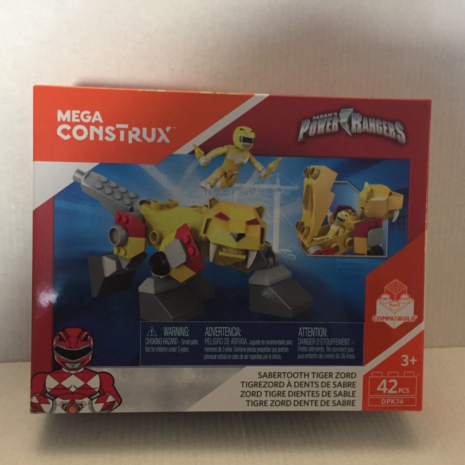 NEW Mega Contrux Power Rangers Sabretooth Tiger Zord 42 Pcs Set