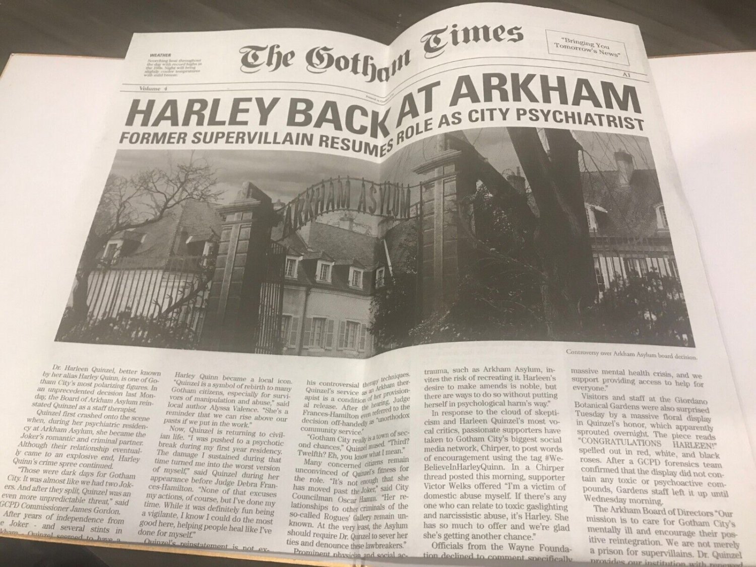 2023 San Diego Comic Con The Gotham Times Mock Newspaper Harley Back at Arkham H