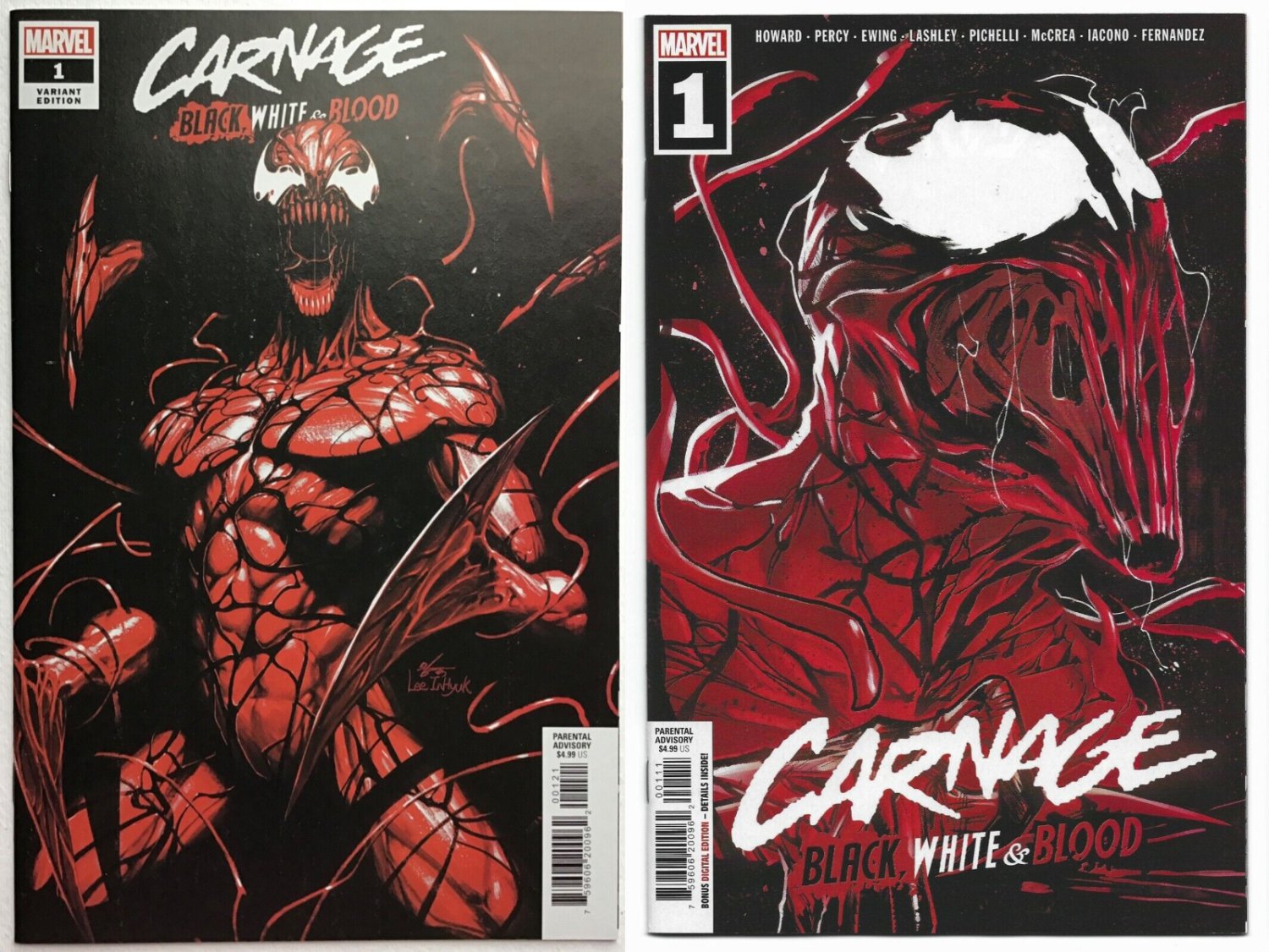 2021 Marvel Comics Carnage Black White & Blook Variant and Main Cover #1