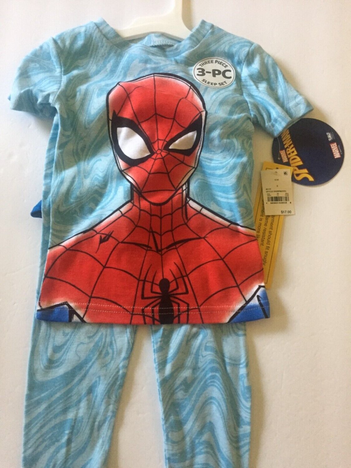 New Marvel Spider Man 3pc Marble Boys Small 4 Pajama Set