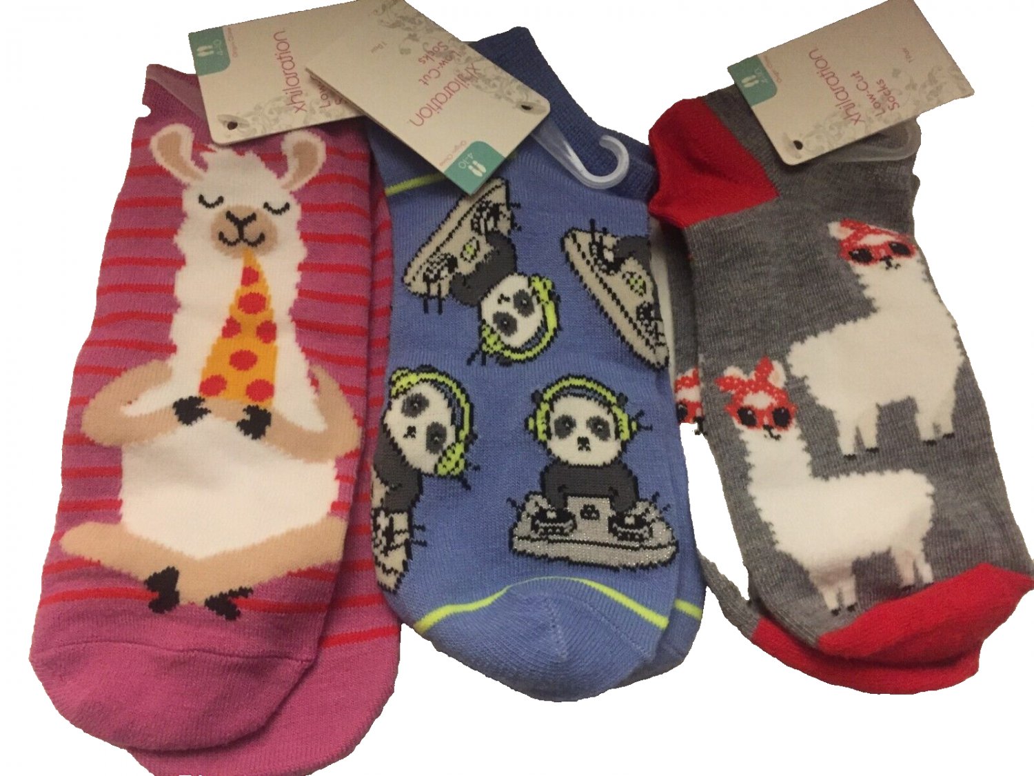 NEW Xhillaration Panda DJ Pizza Llama & Rosie Llama Low Cut Socks - Size 4-10