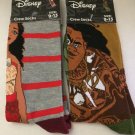 NEW Disney Moana & Maui 2 Pairs Unisex Crew Socks Size 9-13