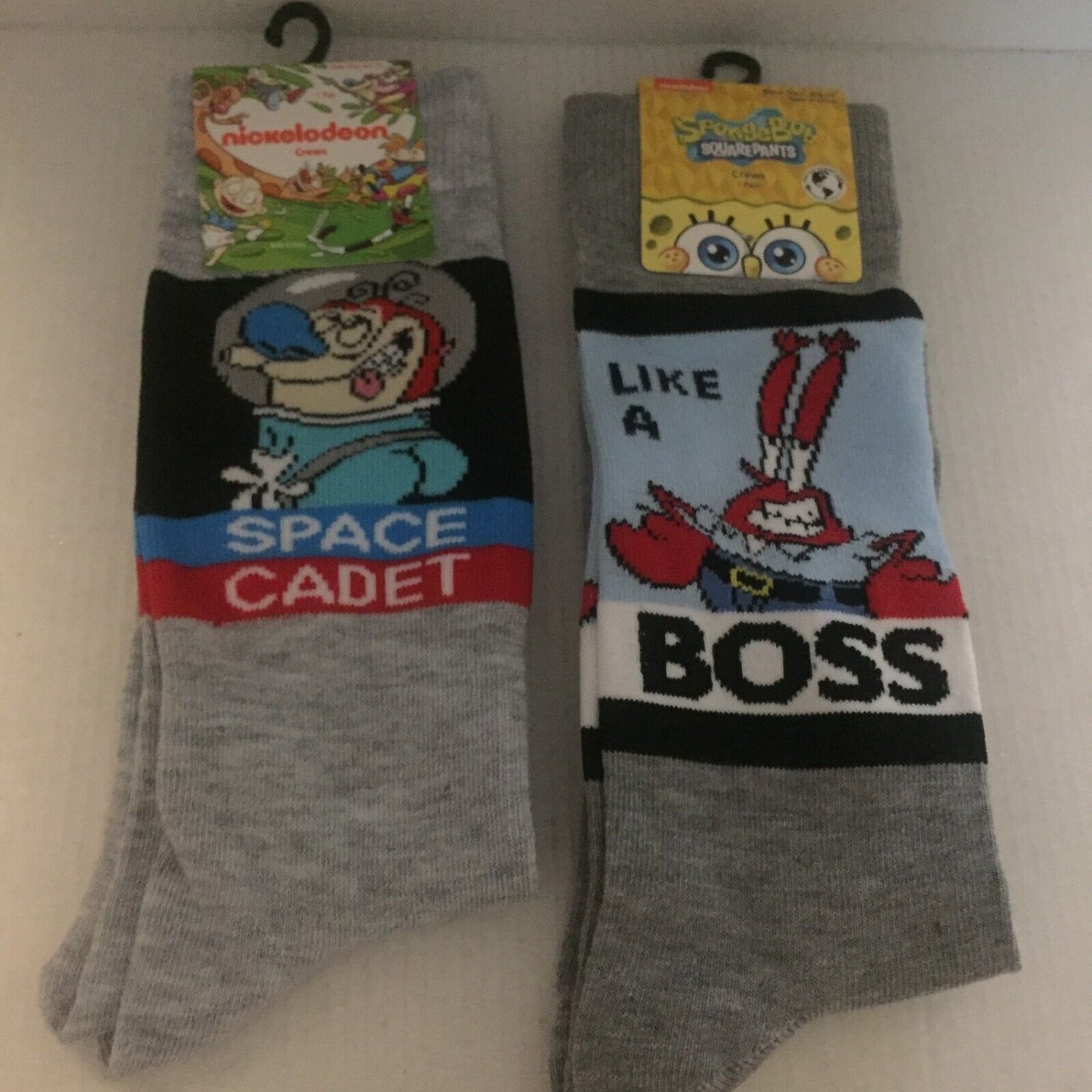 NEW Nickelodeon Stimpy Space Cadet & Mr. Krabs Like a Boss Crew Socks Size 10-13