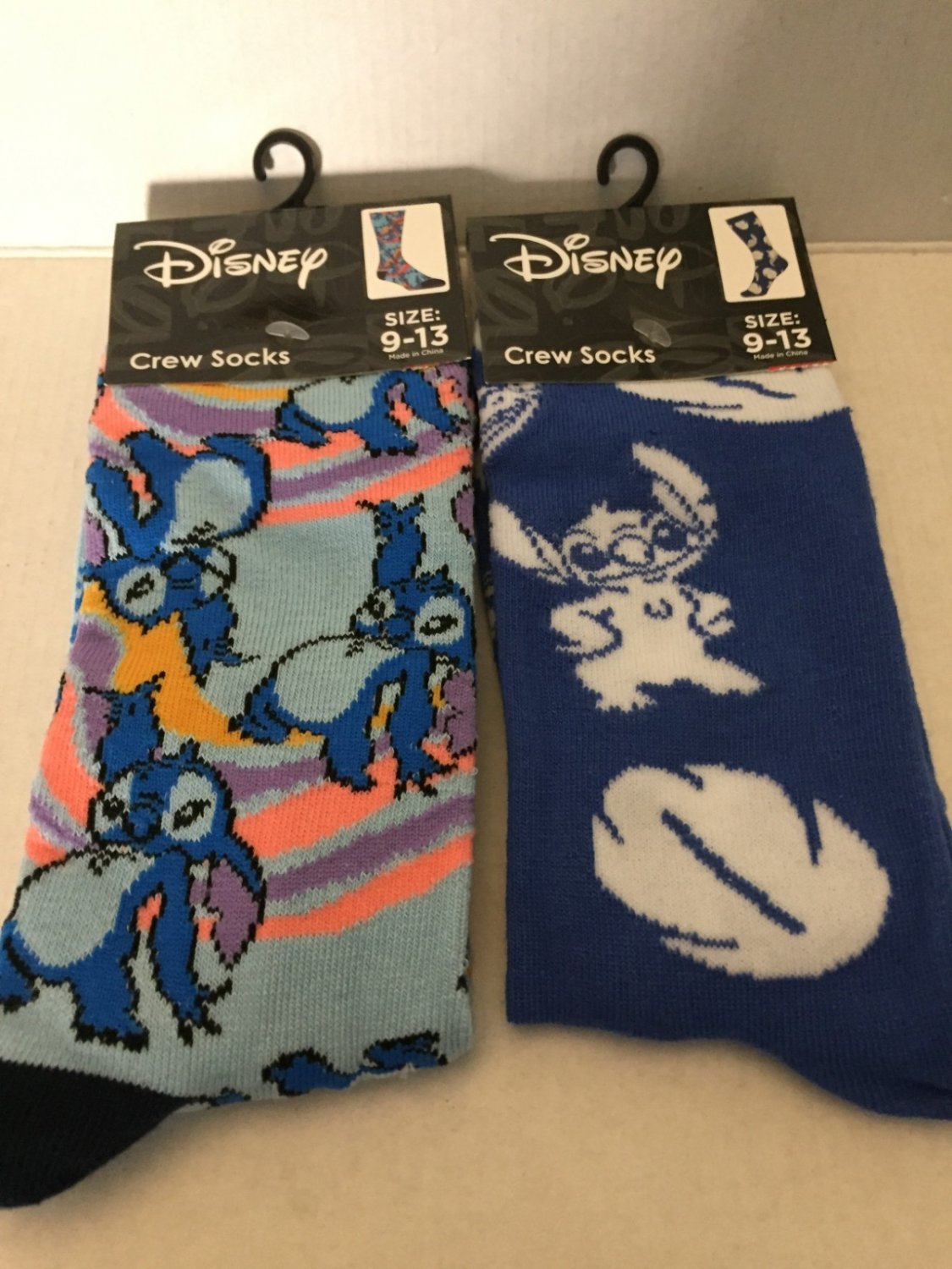 TWO NEW Disney Stitch Unisex Crew Socks Size 9-13