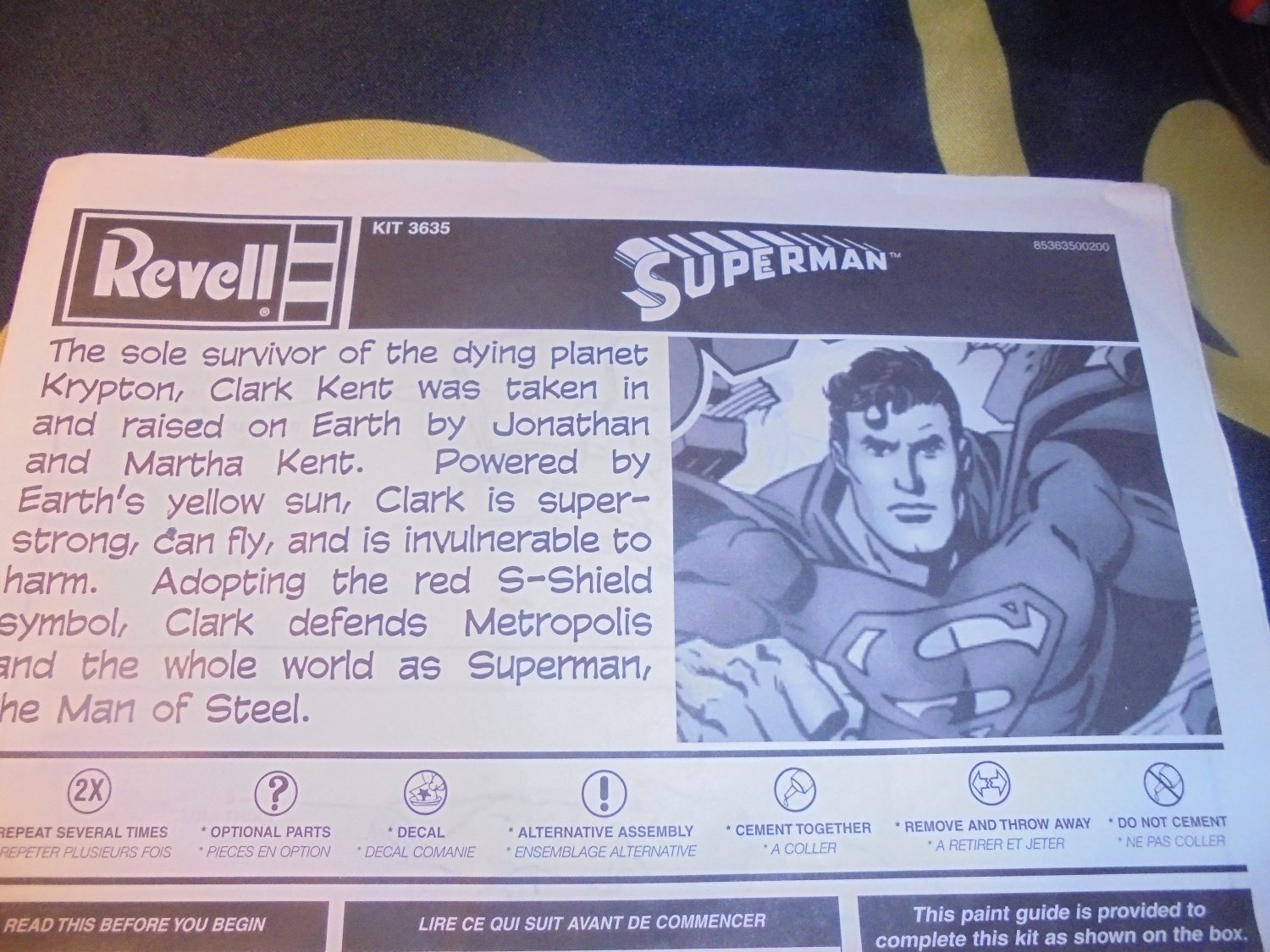 1999 Original Revell SUPERMAN MODEL KIT Instructions, Revell Models! $4.00