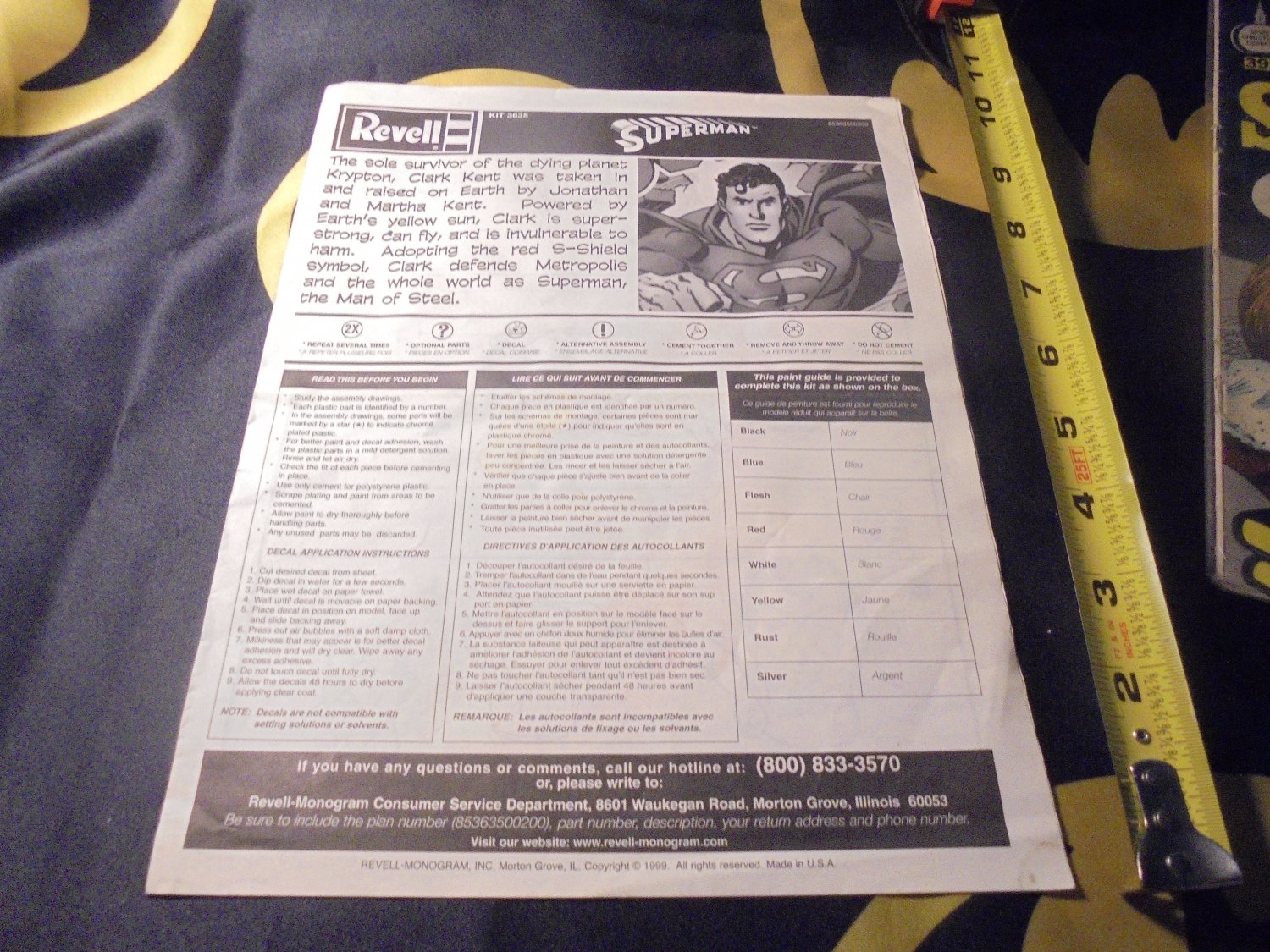 1999 Original Revell SUPERMAN MODEL KIT Instructions, Revell Models! 4.00