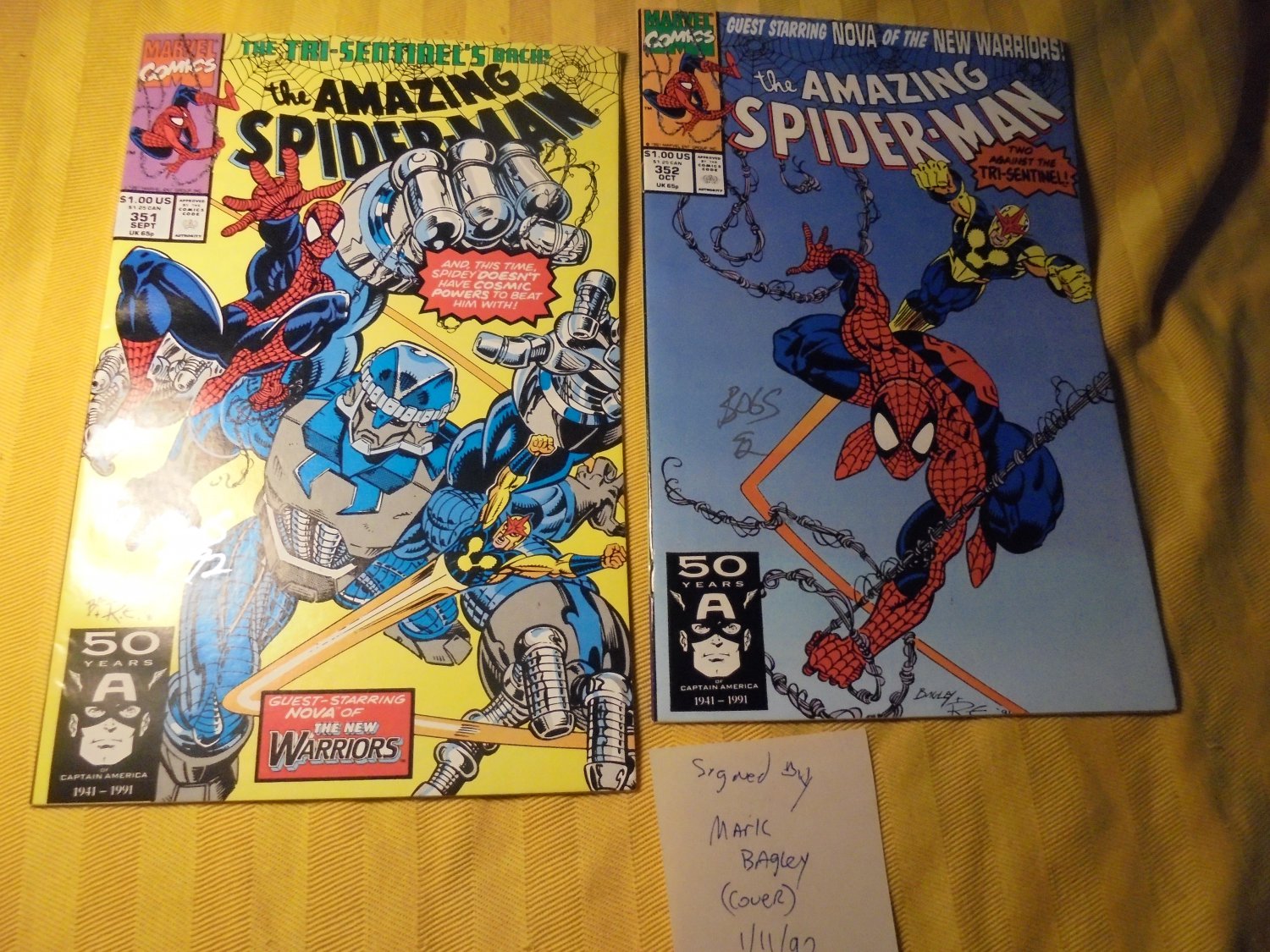 Amazing Spider-Man 351 & 352 AUTOGRAPHED by Mark Bagley!!! $35.00 obo!!