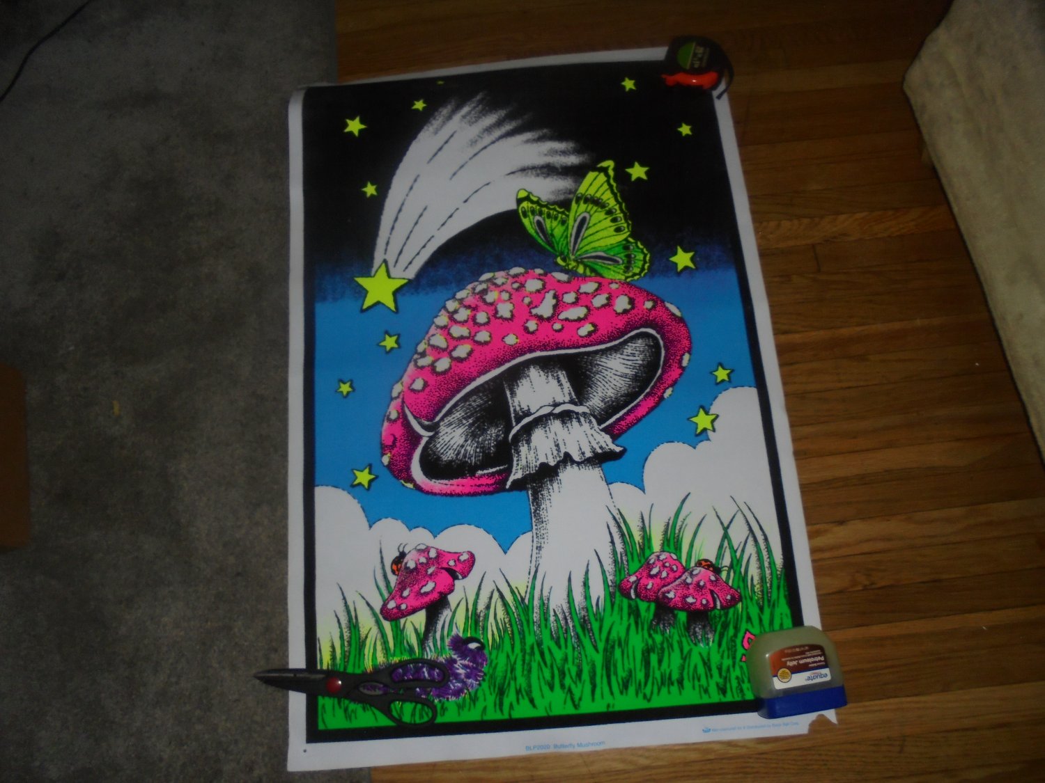 MUSHROOM BUTTERFLY - FELT BLACKLIGHT POSTER -23" X 35"! $22.00 Shipped! !