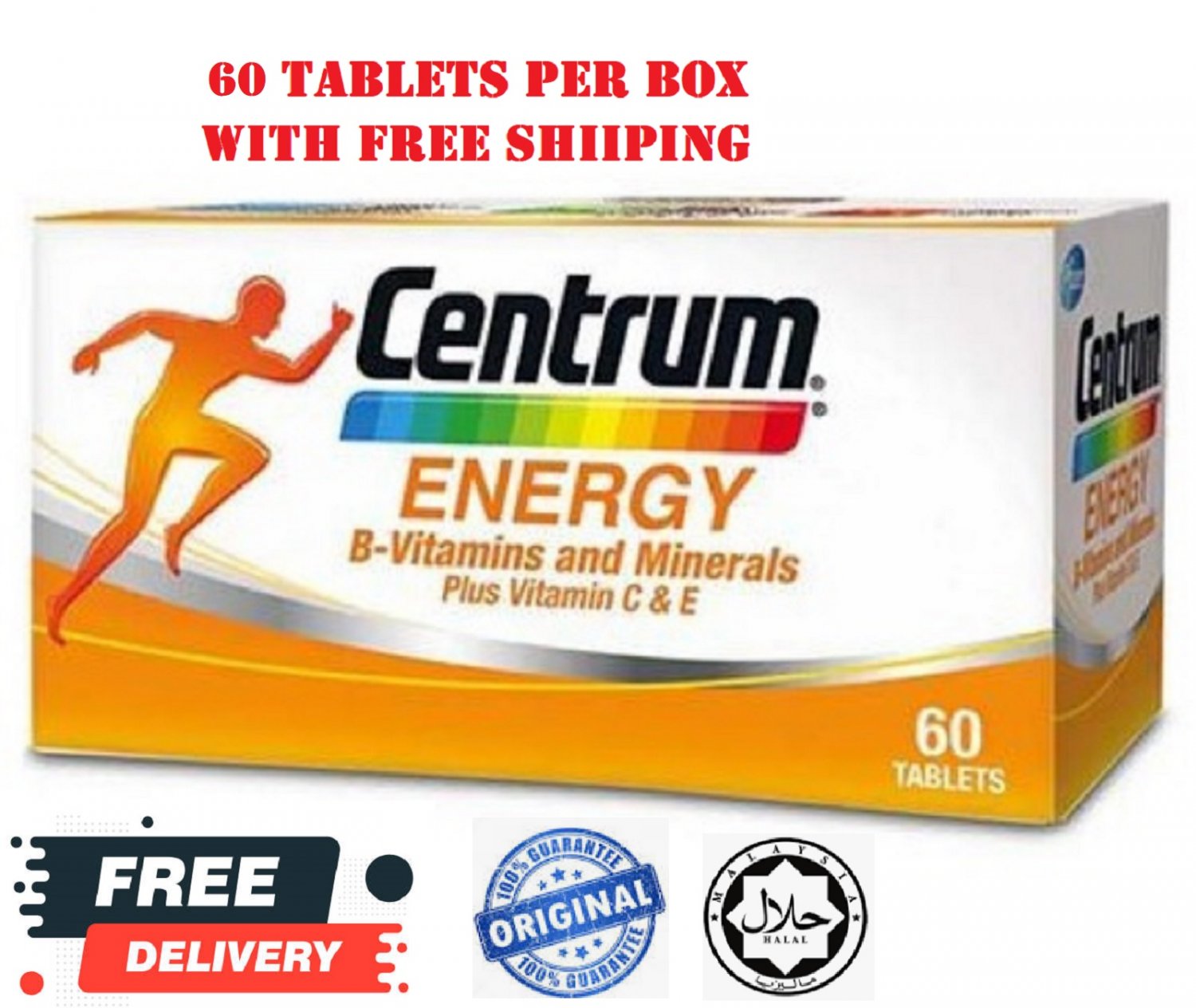 New Centrum Energy B-Vitamins and Minerals + Vitamin C & E 60's Free Ship