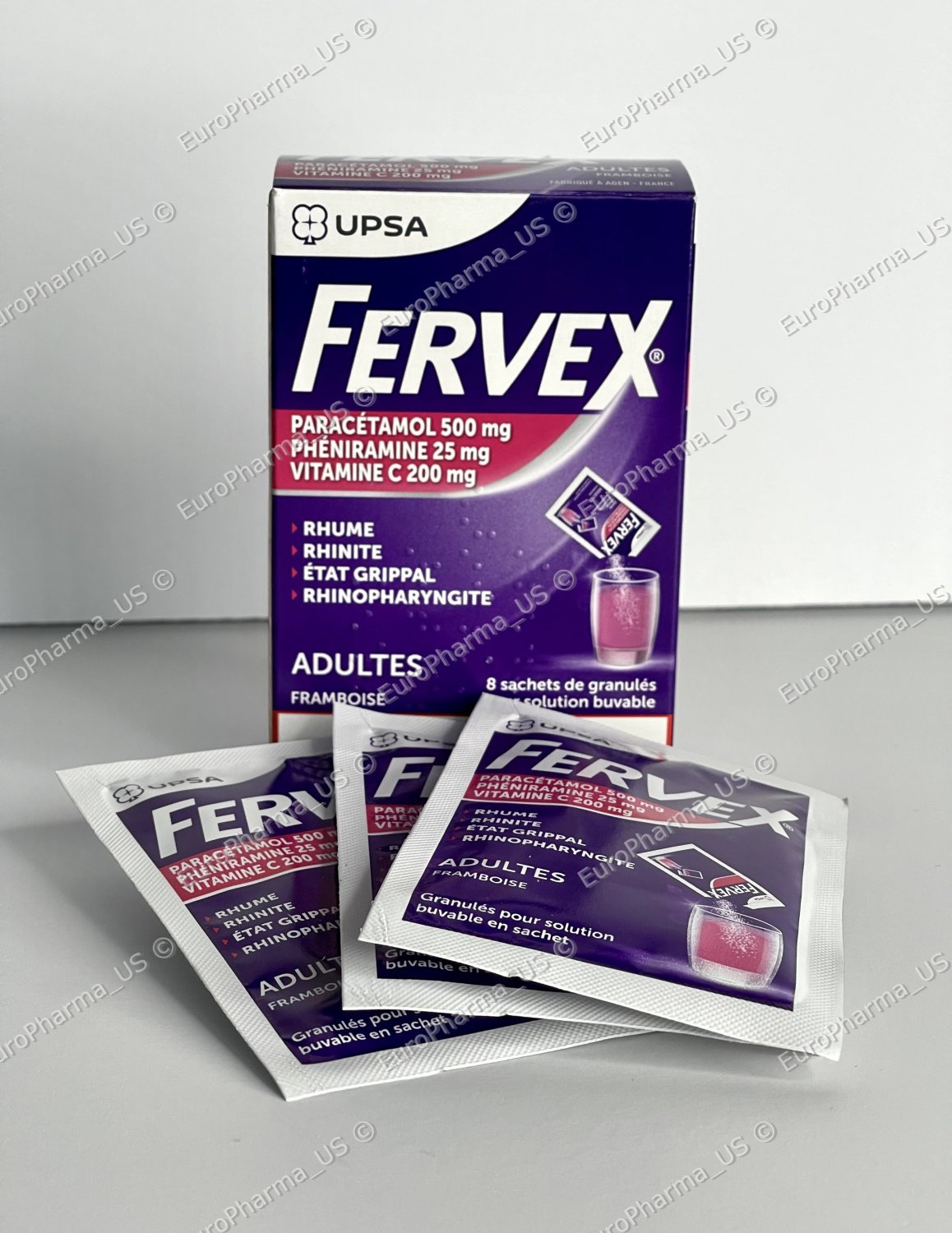 Fervex 8 sachets for the treatment of colds and flu Theraflu Raspberry
