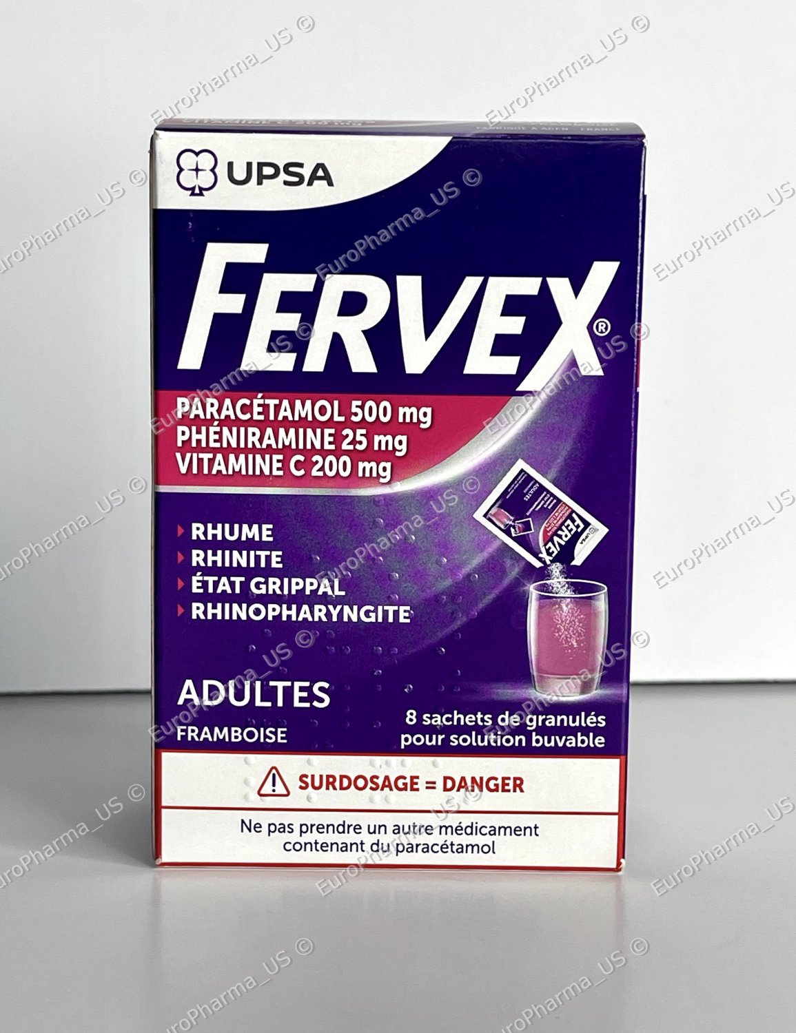 Fervex adults raspberry flavor 8 sachets - UPSA Original from France