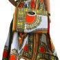 Dashiki Multi Color Maxi Skirt & Bag,  Mask and Head Wrap