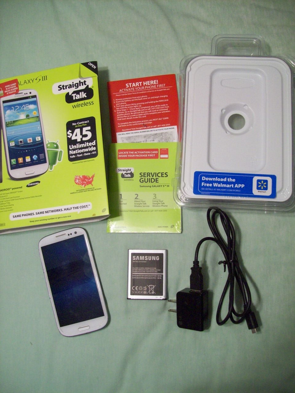 Samsung Galaxy SIII S3 White with USB/AC Wall Plug Charger Cord needs Re-Setting and/or REPAIR