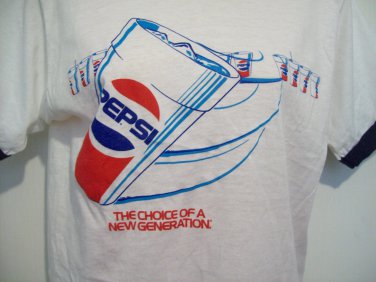 Vtg Style Pepsi Choice Of A New Generation Blue White Red Ss Ringer T Tee Shirt By Screen Stars M