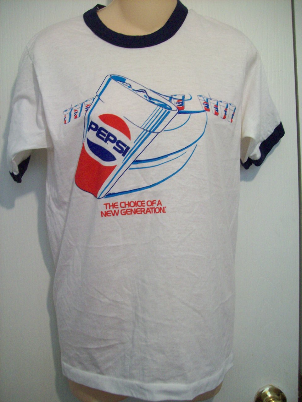 Vtg Style Pepsi The Choice New Generation Blue White Red Ss Ringer T Tee Shirt By Screen Stars S