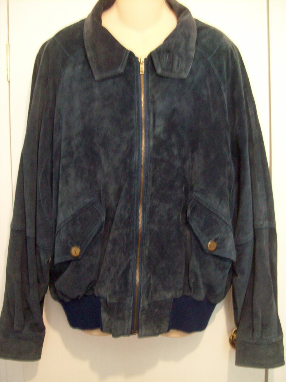 Vtg AUSTIN by MAX JULIAN Navy Blue Bomber Motorcycle Sport Leather ...