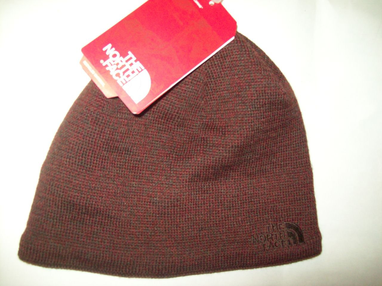 The North Face Red Brown Jim Beanie Recycled Materials Knit Cap Winter Hat With Ear Band Nwt