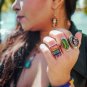 Rainbow Chakra Striped Chip Stone Orgonite Copper Metal Rectangle Handmade Ring