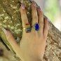 Rainbow Chakra Striped Chip Stone Orgonite Copper Metal Rectangle Handmade Ring