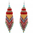 Long Multicolored Seed Bead Chandelier Dangle Earrings Handmade Boho Art Jewelry