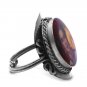 Frida Kahlo Graphic Round Silver Metal Adjustable Ring Boho Art Jewelry Face Red