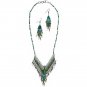 Teardrop Stone Long Beaded Metal Fringe Chain Necklace Earrings Jewelry Boho Set