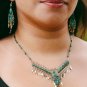 Teardrop Stone Long Beaded Metal Fringe Chain Necklace Earrings Jewelry Boho Set