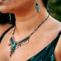 Teardrop Stone Long Beaded Metal Fringe Chain Necklace Earrings Jewelry Boho Set