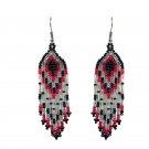 Long Multicolored Seed Beaded Fringe Dangle Earrings Handmade Boho Art Jewelry