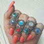 Mini Round Gemstone Cabochon Adjustable Silver Metal Ring Handmade Boho Jewelry