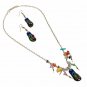 Flip Flop Turtle Sandal Earrings Stone Metal Chain Necklace Tropical Jewelry Set