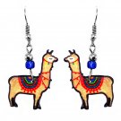 Llama Earrings Farm Animal Handmade Art Dangle Nature Cute Boho Jewelry Red Blue