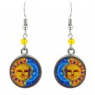 Round Sun and Moon Metal Dangle Earrings Spiritual Celestial Boho Art Jewelry