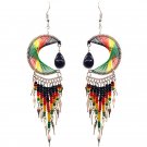Large Rasta Crescent Half Moon Thread Earrings Boho Teardrop Long Beaded Dangles
