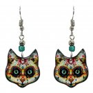 Sugar Cat Face Earrings Trippy Multi Pattern Pet Animal Art Womens Boho Jewelry