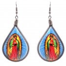 Virgin Mary Thread Teardrop Dangle Earrings Catholic Graphic Religious Jewelry