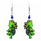 Kokopelli Earrings Southwest Tribal Art Pattern Native Boho Jewelry Neon Green
