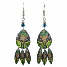 Tree Goddess Teardrop Long Dangle Earrings Nature Art Graphic Green Boho Jewelry