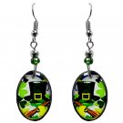 Irish Themed Oval Green Graphic Dangle Earrings Saint Patrick's Day Holiday Gift