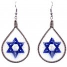 Star of David Thread Teardrop Dangle Earrings Blue Jewish Graphic Judaic Jewelry
