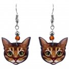 Brown Tabby Cat Face Earrings Pet Head Graphic Art Animals Cute Kitten Jewelry