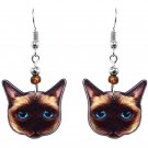 Siamese Cat Face Earrings Pet Head Graphic Art Asian Animals Cute Kitten Jewelry