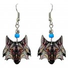Tribal Wolf Face Earrings Gray Geometric Pattern Spirit Animal TrippyArt Jewelry