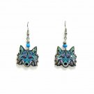 Tribal Wolf Face Earrings Blue Geometric Pattern Spirit Animal TrippyArt Jewelry