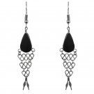Teardrop Gemstone Cabochon Long Metal Fish Tail Net Dangle Earrings Boho Jewelry