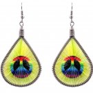 Rainbow Peace Sign Yellow Thread Teardrop Dangle Earrings Pride Graphic Jewelry